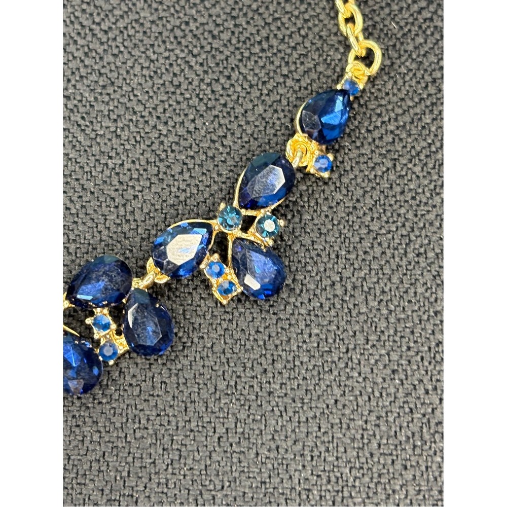 Gold-Tone Blue Crystal Necklace & Earrings Set‎ - Picture 9 of 16